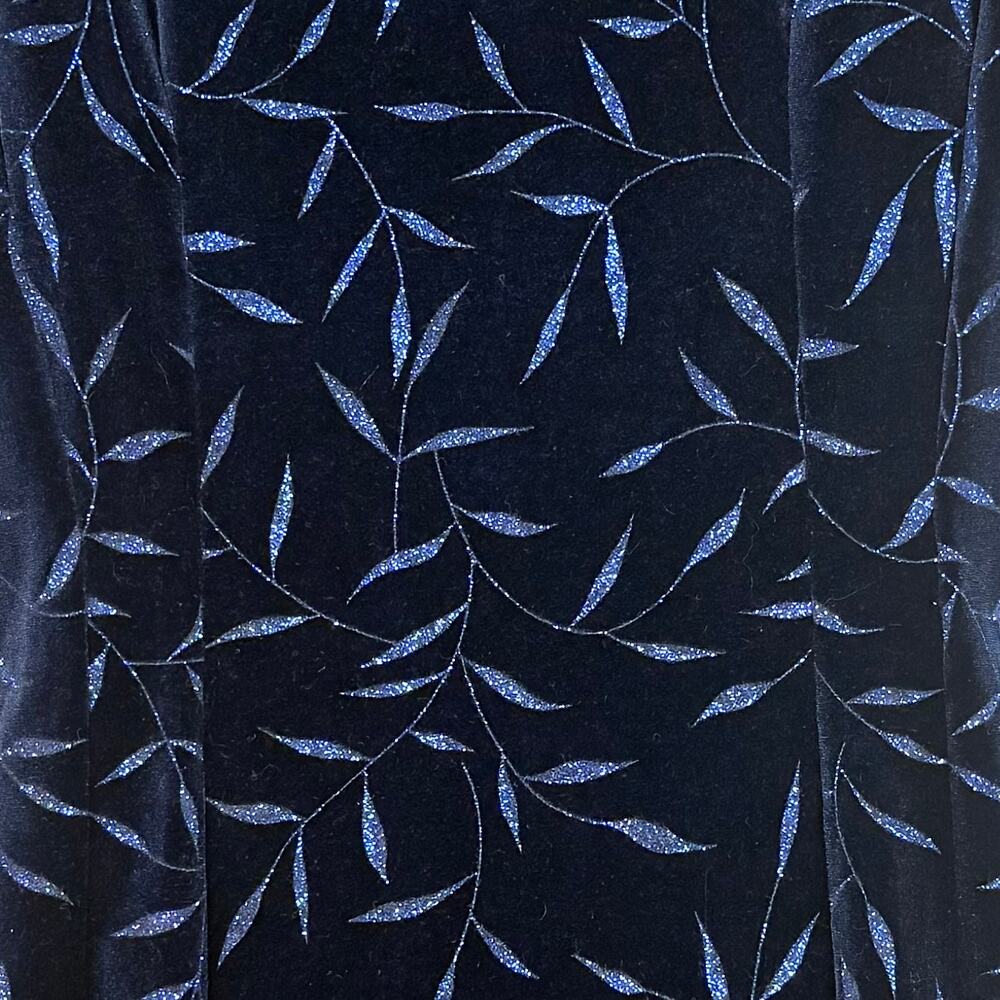 Another Thyme Blue Velvet Maxi Dress Glitter Leaf Pattern Vintage 18 Large 8 -10 - Picture 6 of 13